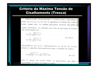 Critério da Máxima Tensão deCritério da Máxima Tensão de
Cisalhamento (Cisalhamento (TrescaTresca))
 