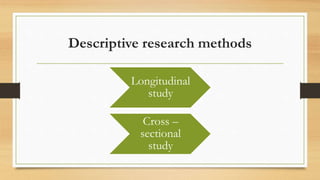 Descriptive research methods
Longitudinal
study
Cross –
sectional
study
 