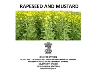 RAPESEED AND MUSTARD
OILSEEDS DIVISION
DEPARTMENT OF AGRICULTURE, COOPERATION & FARMERS’ WELFARE
MINISTRY OF AGRICULTURE & FARMERS’ WELFARE
GOVERNMENT OF INDIA
KRISHI BHAWAN, NEW DELHI
www.nmoop.gov.in
 