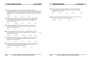 01 02COLEGIO DE CIENCIAS LORD KELVIN 5to Año Secundaria RAZONAMIENTO MATEMÁTICO 5to Año Secundaria
15. En un concurso de admisión en la prueba de "Premips de Excelencia" la prueba de
Razonamiento matemático que trae 30 preguntas, un alumno respondió en su totalidad, pero,
milagrosamente obtuvo – 10 puntos, sabiendo que por cada pregunta contestada correctamente se
otorga 5 puntos y por cada pregunta equivocada se le quita 2 puntos. ¿En cuántas se equivocó éste
alumno?
a) 5b) 10 c) 20 d) 16 e) 18
16. Un pastor que llevaba carneros a la feria decía: Si vendo a 20 soles c/u podré comprar un
caballo y tener 90 soles de sobra, pero si los vendo a 18 soles c/u comprando el caballo
no me sobra mas que 6 soles. ¿Cuánto suma el precio del caballo y la cantidad de
carneros que tenía el pastor?
a) 572 b) 1080 c) 792 d) 974 e) N.a.
17. Un profesor quiere premiar a algunos de sus alumnos, dando 5 soles a cada uno le
faltarían 3 soles y dándoles 4 soles le sobrarían 7 soles. Dar la suma del número de
alumnos y el número y total de soles?
a) 47 b) 57 c) 42 d) 37 e) 33
18. Se contrata un empleado, por un tiempo de 9 meses, prometiéndole pagar S/. 800 más
un reloj; pero al cabo de 5 meses se le despide, pagándoles entonces S/. 200 más el reloj.
Determinar el precio del reloj.
a) S/. 550 b) S/. 350 c) S/. 1020 d) S/. 450 e) N.a.
19. En una feria agropecuaria 7 gallinas cuestan lo mismo que 2 pavos, 14 patos cuestan lo
mismo que 5 pavos, 3 conejos cuestan lo mismo que 8 patos. ¿Cuánto costarán 4
gallinas si un conejo cuesta 30 soles?
a) 24 b) 32 c) 36 d) 40 e) N.a.
20. En un mercado por 3 kilos de arroz, dan 5 kilos de azúcar, de la misma forma por 8 kilos
de azúcar dan 4 kilos de frijoles; por 10 kilos de frijoles dan 2 kilos de carne de res.
¿Cuántos kilos de carne nos darán por 30 kilos de arroz?
a) 3b) 4 c) 5 d) 10 e) 8
21. En la feria de San Pedrito por 3 patos dan 2 pollos, por 4 pollos dan 3 gallinas, por
12 gallinas dan 8 monos; si 5 monos cuestan 150 soles. ¿Cuánto tebngo que págar
para adquiriri 4 patos y 3 gallinas?
a) 100 b) 80 c) 120 d) 200 e) 140
22. Sabiendo que 6 varas de paño cuestan lo mismo ue 5 metros y que 2 metros valen 30
soles. ¿Cuánto costarán 4 varas y 3 metros de éste paño?
a) 75 b) 80 c) 85 d) 90 e) 95
S5RM31B “El nuevo símbolo de una buena educación...” S5RM31B “El nuevo símbolo de una buena educación...”
 