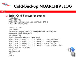 Cold-Backup NOARCHIVELOG
 Script Cold-Backup (exemplo):
94
 