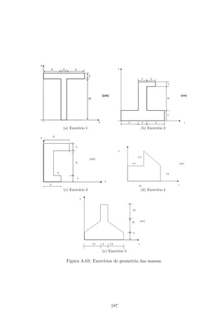 (a) Exerc´ıcio 1 (b) Exerc´ıcio 2
(c) Exerc´ıcio 3 (d) Exerc´ıcio 4
(e) Exerc´ıcio 5
Figura A.63: Exerc´ıcios de geometria das massas.
187
 