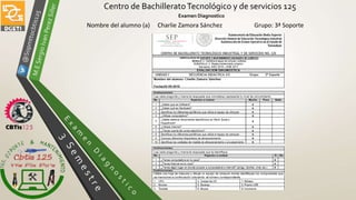 Centro de BachilleratoTecnológico y de servicios 125
Examen Diagnostico
Nombre del alumno (a) Charlie Zamora Sánchez Grupo: 3ª Soporte
 