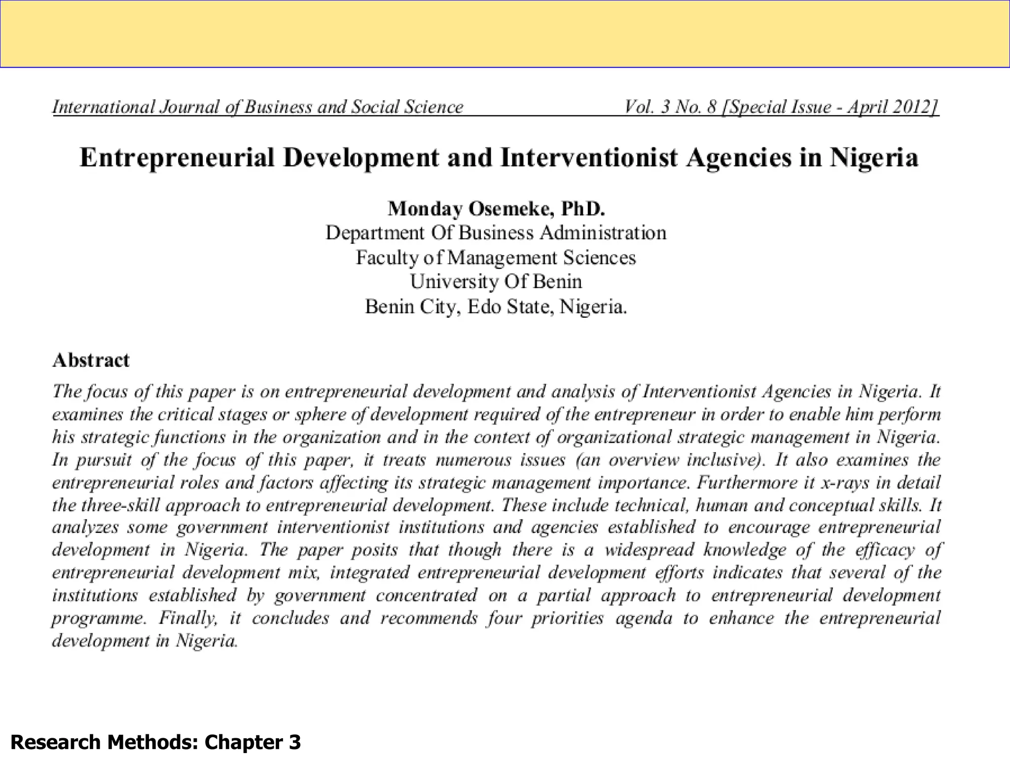 Research Methods: Chapter 3
 