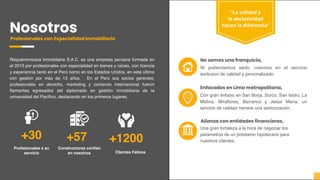 Profesionales con Especialidad Inmobiliaria
Requieromicasa Inmobiliaria S.A.C. es una empresa peruana formada en
el 2013 p...