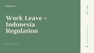 REMIDIAN
Work Leave -
Indonesia
Regulation
Basic “Need To Know”
RMD-2019
01
 
