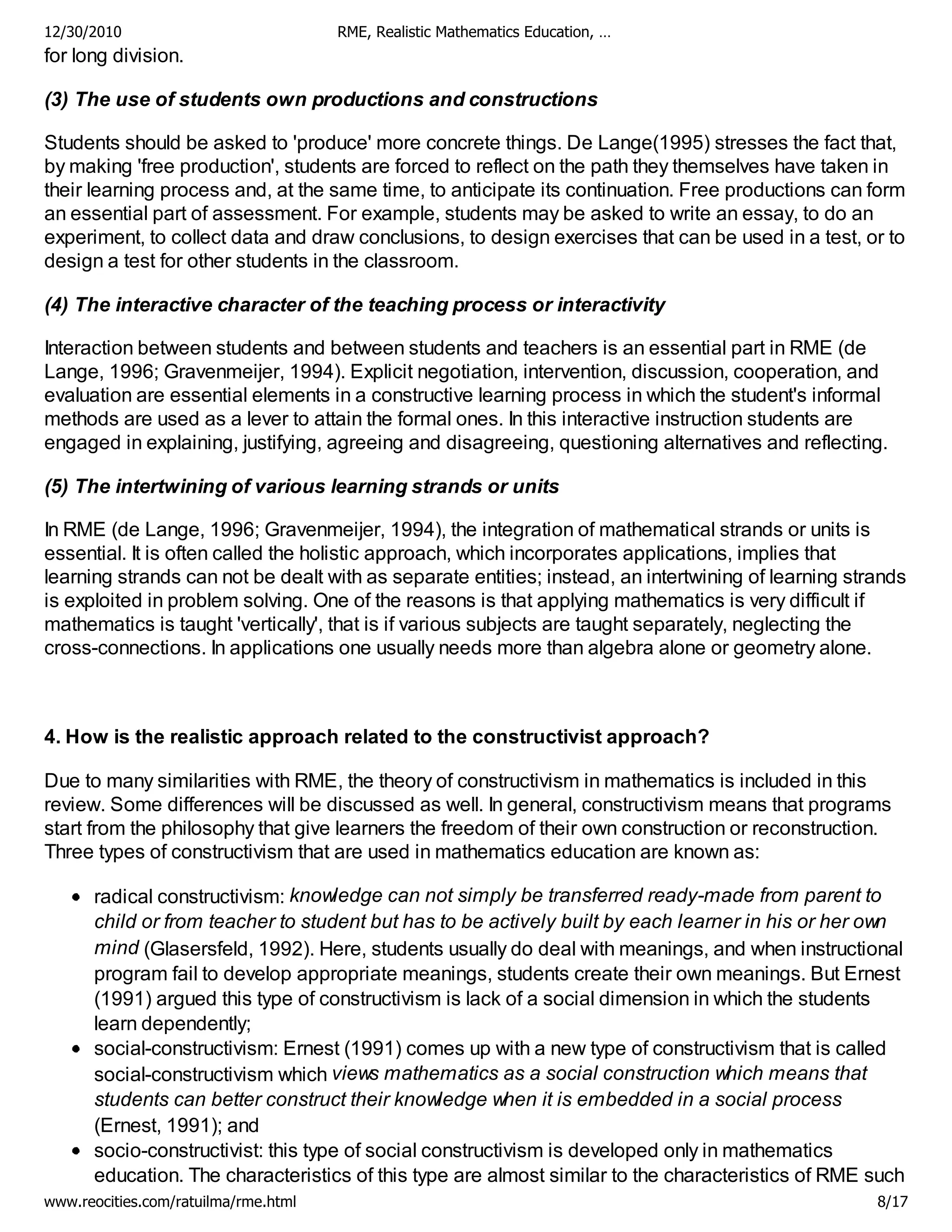Rme realistic mathematics education literature review pdf