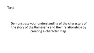 Task
Demonstrate your understanding of the characters of
the story of the Ramayana and their relationships by
creating a c...