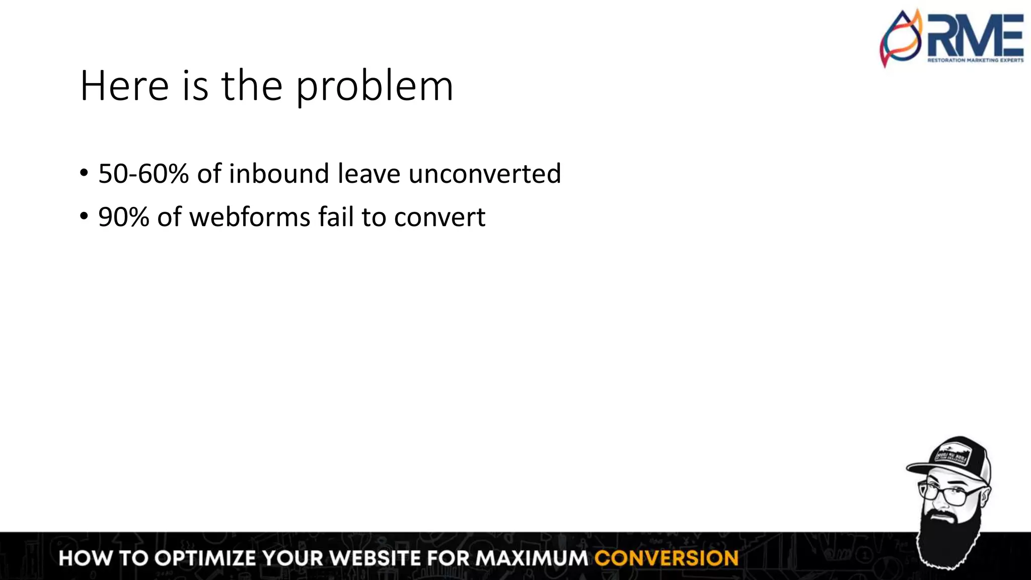 Here is the problem
• 50-60% of inbound leave unconverted
• 90% of webforms fail to convert
 
