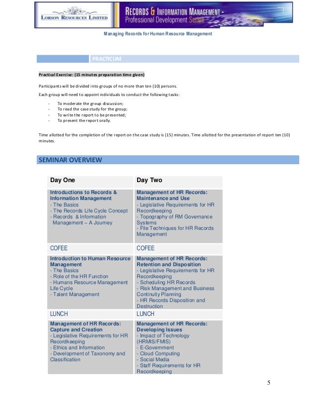 Course Outline Records Management Procedures for Managing Corporate…