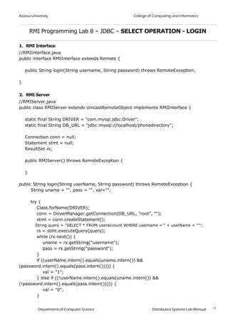 RMI Java Programming Lab Manual 2019 | PDF