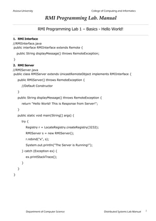 RMI Java Programming Lab Manual 2019 | PDF