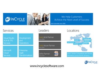 We Help Customers
Achieve the Next Level of Success
Gold
Gold
ALM Senior Consultants and Azure
Architects across North America
 