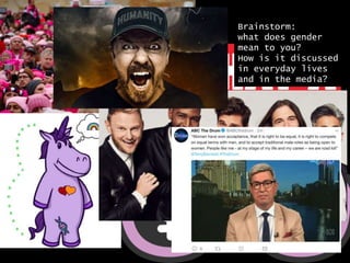 Feminism Brainstorm:
what does gender
mean to you?
How is it discussed
in everyday lives
and in the media?
 