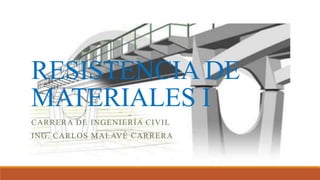 RESISTENCIA DE
MATERIALES I
CARRERA DE INGENIERÍA CIVIL
ING. CARLOS MALAVÉ CARRERA
 