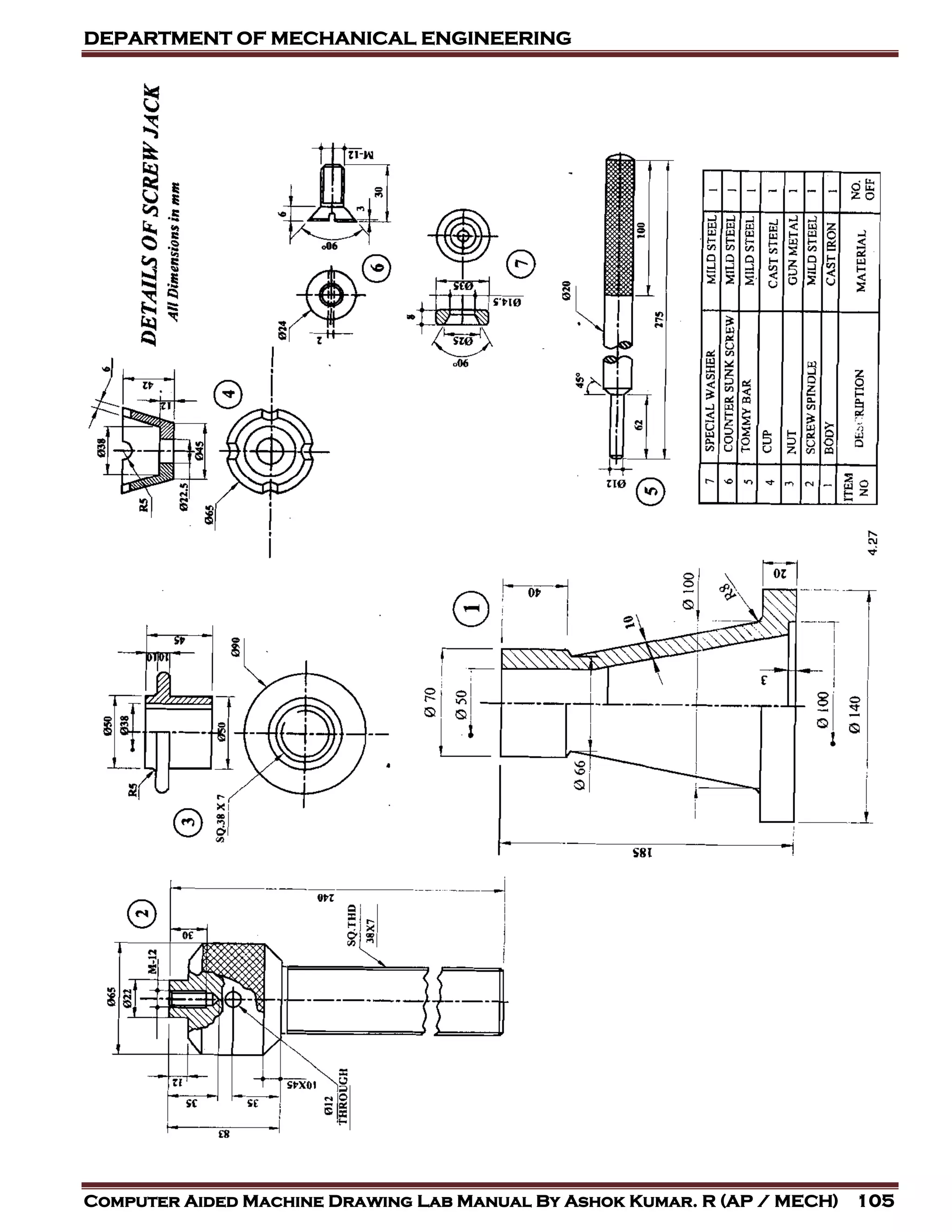 DEPARTMENT OF MECHANICAL ENGINEERING
Computer Aided Machine Drawing Lab Manual By Ashok Kumar. R (AP / MECH) 105
 