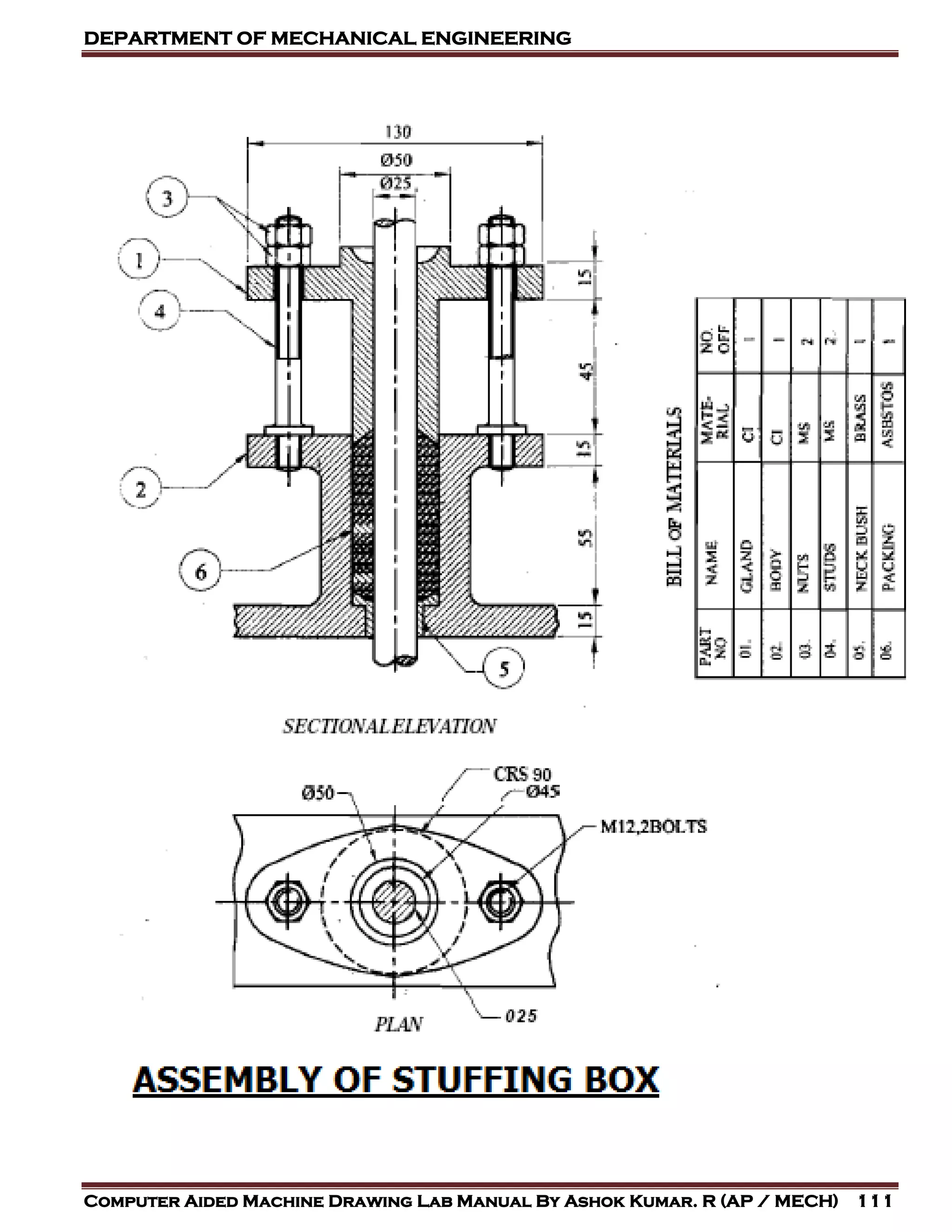 DEPARTMENT OF MECHANICAL ENGINEERING
Computer Aided Machine Drawing Lab Manual By Ashok Kumar. R (AP / MECH) 111
 