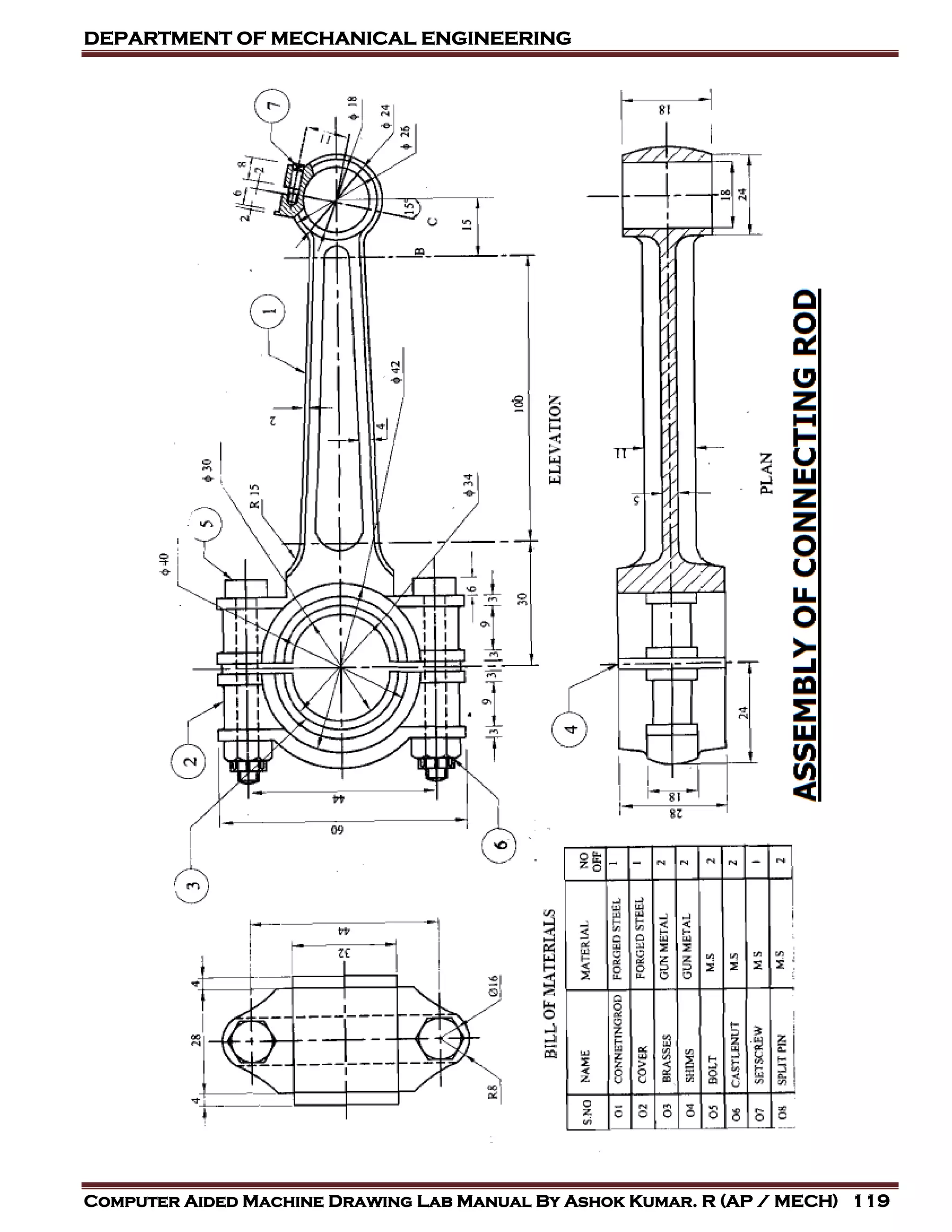 DEPARTMENT OF MECHANICAL ENGINEERING
Computer Aided Machine Drawing Lab Manual By Ashok Kumar. R (AP / MECH) 119
 