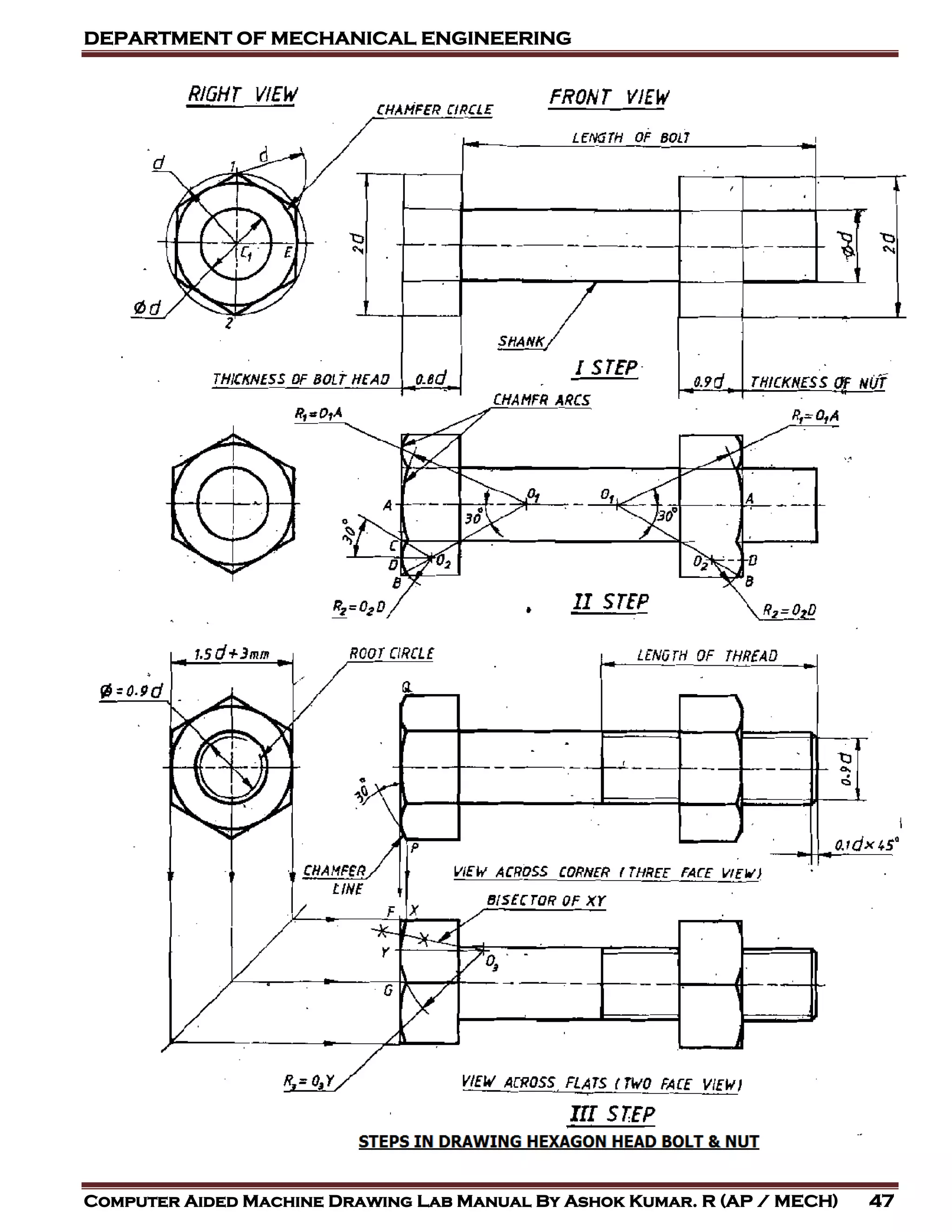 DEPARTMENT OF MECHANICAL ENGINEERING
Computer Aided Machine Drawing Lab Manual By Ashok Kumar. R (AP / MECH) 47
 