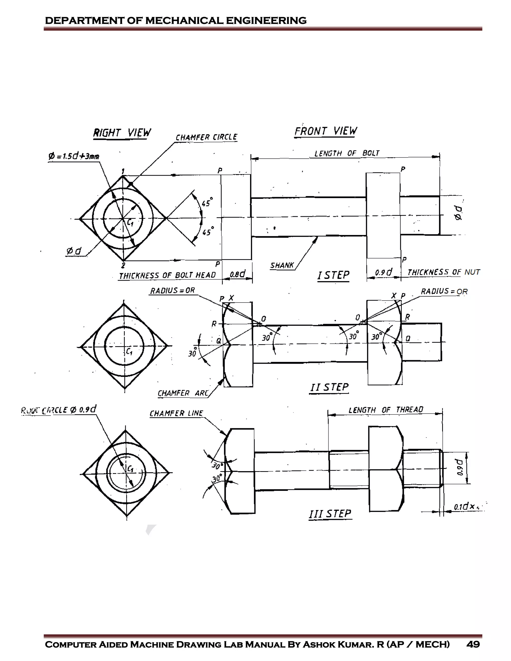 DEPARTMENT OF MECHANICAL ENGINEERING
Computer Aided Machine Drawing Lab Manual By Ashok Kumar. R (AP / MECH) 49
 