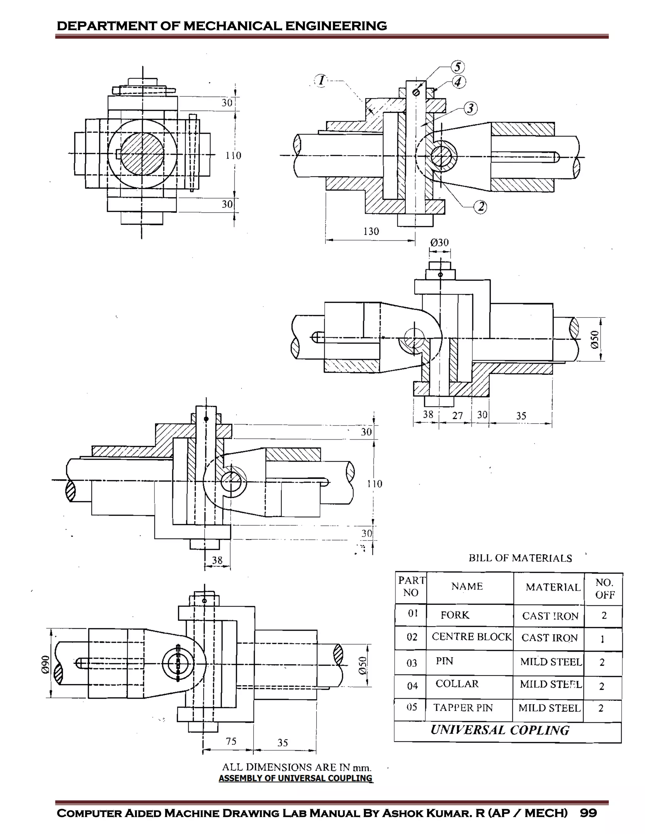 DEPARTMENT OF MECHANICAL ENGINEERING
Computer Aided Machine Drawing Lab Manual By Ashok Kumar. R (AP / MECH) 99
 