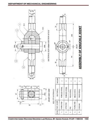 DEPARTMENT OF MECHANICAL ENGINEERING
Computer Aided Machine Drawing Lab Manual By Ashok Kumar. R (AP / MECH) 103
 