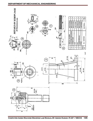 DEPARTMENT OF MECHANICAL ENGINEERING
Computer Aided Machine Drawing Lab Manual By Ashok Kumar. R (AP / MECH) 105
 