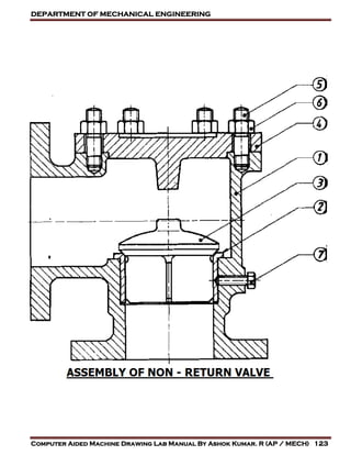 DEPARTMENT OF MECHANICAL ENGINEERING
Computer Aided Machine Drawing Lab Manual By Ashok Kumar. R (AP / MECH) 123
 
