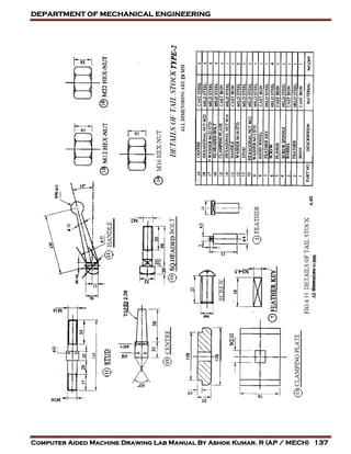 DEPARTMENT OF MECHANICAL ENGINEERING
Computer Aided Machine Drawing Lab Manual By Ashok Kumar. R (AP / MECH) 137
 