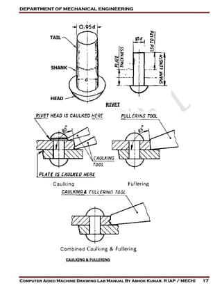 DEPARTMENT OF MECHANICAL ENGINEERING
Computer Aided Machine Drawing Lab Manual By Ashok Kumar. R (AP / MECH) 17
 