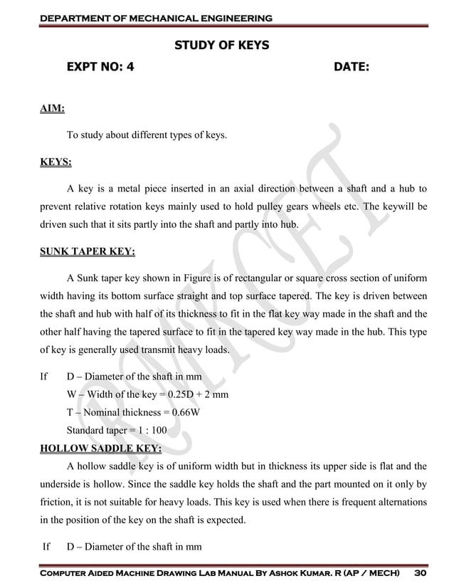 Computer Aided Machine Drawing Lab Manual Pdf Drawing And Sketching