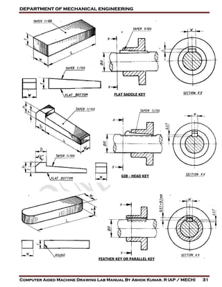 DEPARTMENT OF MECHANICAL ENGINEERING
Computer Aided Machine Drawing Lab Manual By Ashok Kumar. R (AP / MECH) 31
 
