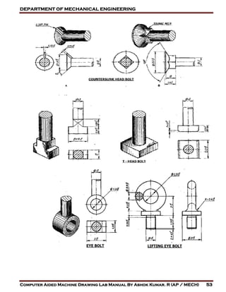 DEPARTMENT OF MECHANICAL ENGINEERING
Computer Aided Machine Drawing Lab Manual By Ashok Kumar. R (AP / MECH) 53
 