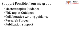 Support Possible from my group
• Masters topics Guidance
• PhD topics Guidance
• Collaborative writing guidance
• Research Survey
• Publication support
 