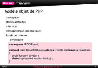 Différence avec d'autres langages Patterns et génie logiciel Rappels sur les principes SOLID