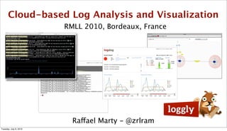 Cloud-based Log Analysis and Visualization
                        RMLL 2010, Bordeaux, France
                                               mobile-166   My syslog




                          Raffael Marty - @zrlram
Tuesday, July 6, 2010
 