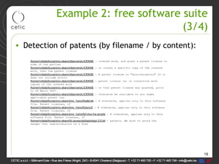 19
Example 2: free software suite
(3/4)
• Detection of patents (by filename / by content):
 
