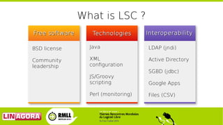 What is LSC ?
Free softwareFree software TechnologiesTechnologies InteroperabilityInteroperability
BSD license
Community
l...