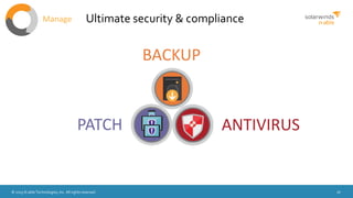 © 2015 N-able Technologies, Inc. All rights reserved. 16
Ultimate security & complianceManage
BACKUP
PATCH ANTIVIRUS
 