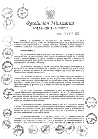 RESOLUCIÓN MINISTERIAL N° 072-2019-MINEDU