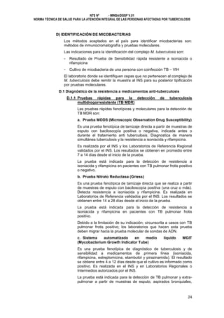 NTS Nº
- MINSA/DGSP V.01
NORMA TÉCNICA DE SALUD PARA LA ATENCIÓN INTEGRAL DE LAS PERSONAS AFECTADAS POR TUBERCULOSIS

D) I...