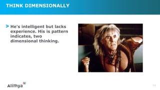 THINK DIMENSIONALLY
11
> He's intelligent but lacks
experience. His is pattern
indicates, two
dimensional thinking.
 