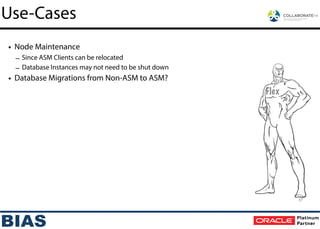 • Node Maintenance
– Since ASM Clients can be relocated
– Database Instances may not need to be shut down
• Database Migrations from Non-ASM to ASM?
Use-Cases
Flex
57
 
