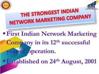  First Indian Network Marketing
  Company in its 12th successful
  year of operation.
 Established on   24 th   August, 2001
 