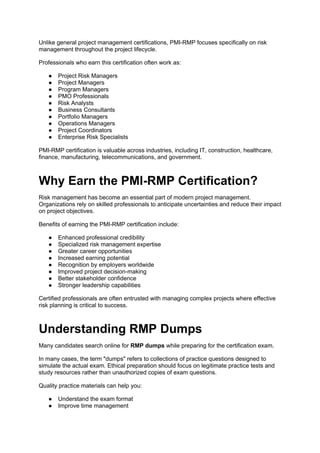 Rmp Programs Master Project Risk Management with PMI-RMP | DOCX