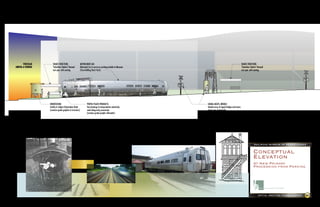 VEHICULAR      SHADE STRUCTURE:                     METROLINER CAR:                                                                                    SHADE STRUCTURE:
ARRIVAL & PARKING      "Suburban Station" themed            Relocated Car to serve as exciting prelude to Museum                                               "Suburban Station" themed
                       rest spot, with seating              [from Rolling Stock Yard]                                                                          rest spot, with seating




                    ORIENTATION:                                    PEOPLE PLACES PRODUCTS:                        SIGNAL MASTS, BRIDGE:
                    Facility & Subject Orientation Kiosk            line drawings & interpretation selectively     limited array of signal bridges and masts
                    [exterior-grade graphics & structure]           used along entry procession                    along new promenade
                                                                    [exterior-grade graphic silhouette]            [exterior-grade graphics & structure]




                                                                                                                                                                             RaIlROad MuseuM Of PennsylvanIa


                                                                                                                                                                            Conceptual
                                                                                                                                                                            Elevation
                                                                                                                                                                            At New Primary
                                                                                                                                                                            Procession from Parking




                                                                                                                                                                                   hilferty museum planning exhibit design




                                                                                                                                                                                  InItIal MeetIng Phase RePORt               21
 