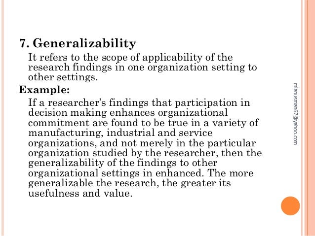 generalizability of findings in research