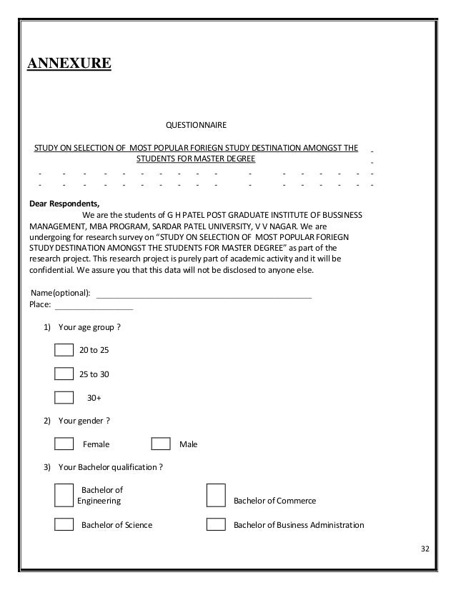 Destination image questionnaire