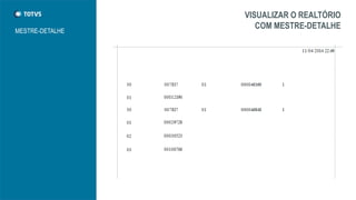 VISUALIZAR O REALTÓRIO
COM MESTRE-DETALHE
MESTRE-DETALHE
 