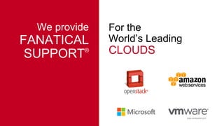 www.rackspace.com
For the
World’s Leading
CLOUDS
We provide
FANATICAL
SUPPORT®
®
 